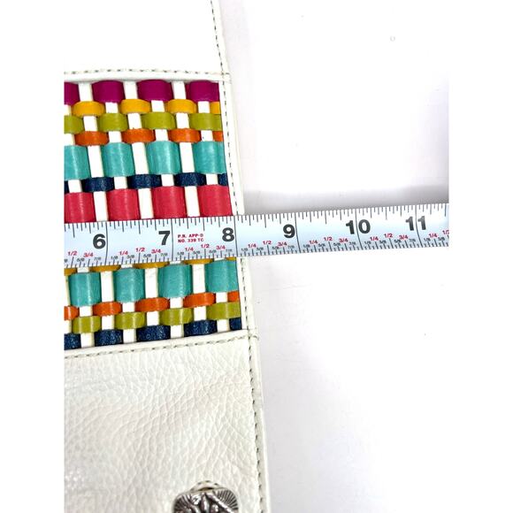 Brighton White Leather Shoulder Purse Bag Colorful Woven Front - Picture 15 of 16